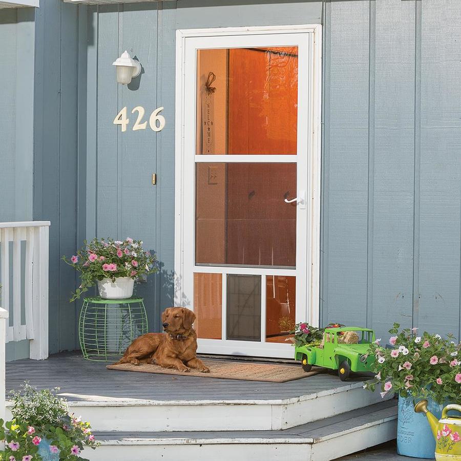 storm door with dog door built in lowes