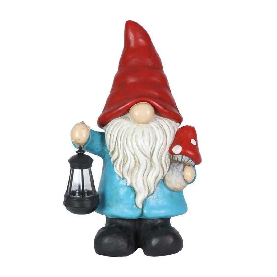 Brand New Garden Gnome With Solar Lamp Post Red 