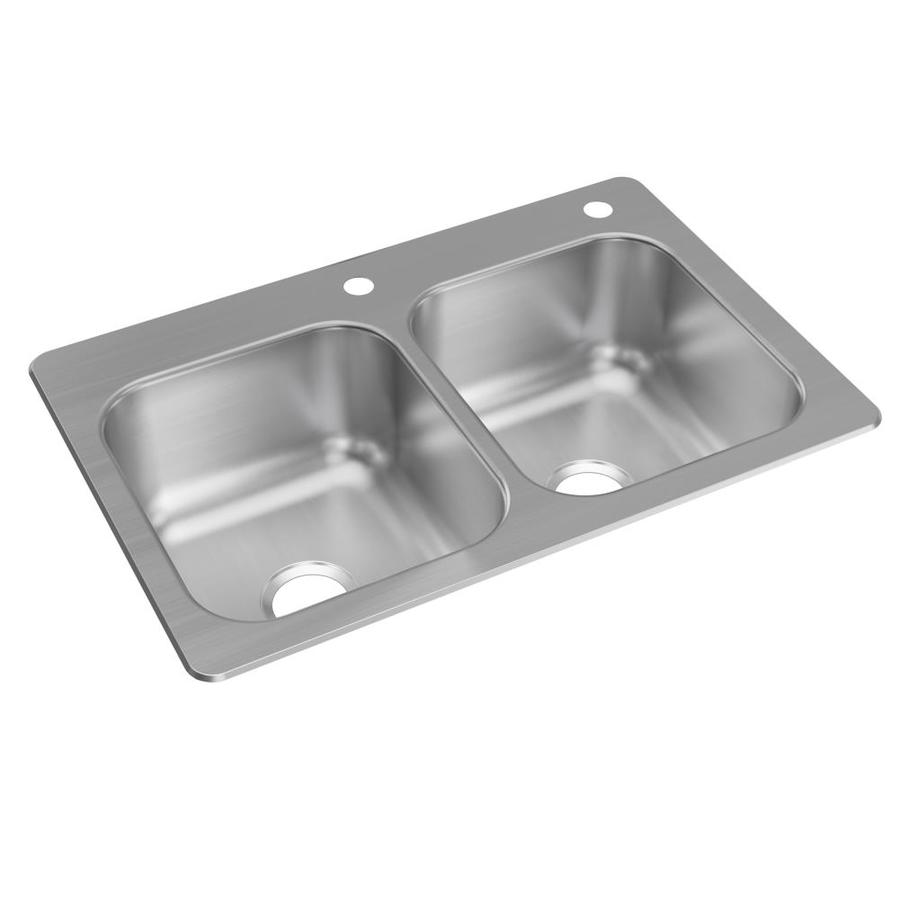 Elkay Dual Mount 33 In X 22 In Stainless Steel Double Equal Bowl 2 Hole