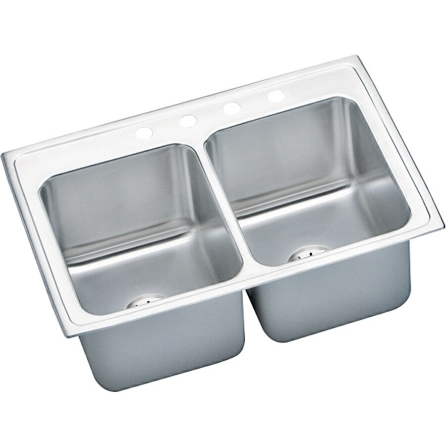 ... Double-Basin Stainless Steel Drop-In 2-Hole Residential Kitchen Sink