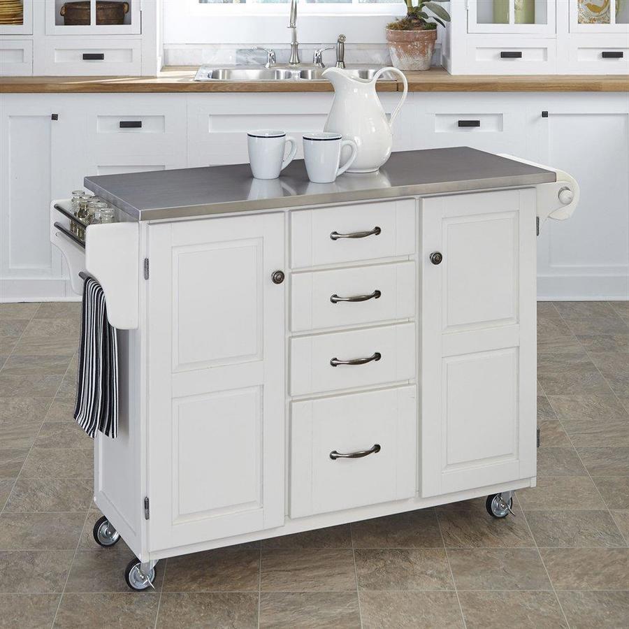 Home Styles White Wood Base With Stainless Steel Metal Top Kitchen Cart 1775 In X 48 In X 355 In In The Kitchen Islands Carts Department At Lowescom