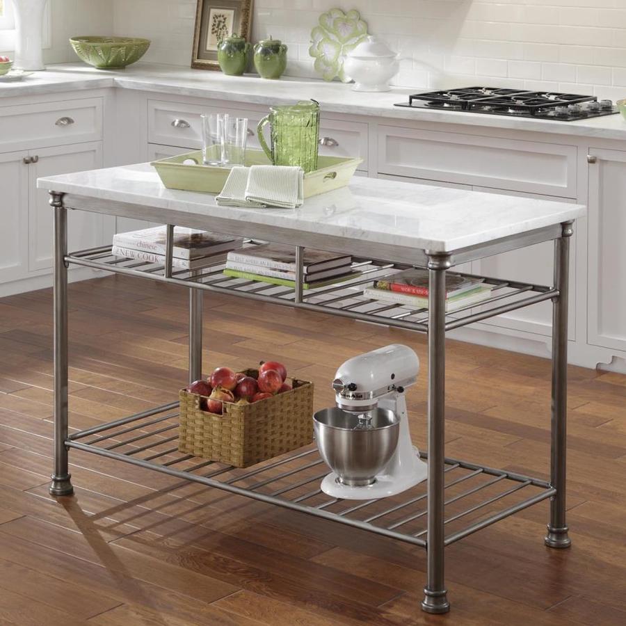 Home Styles Gray Metal Base With Marble Metal Top Prep Table 25 In X 52 In X 36 In In The Kitchen Islands Carts Department At Lowescom