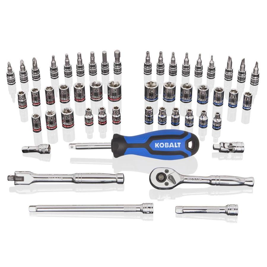 SAE and Metric Polished Chrome Mechanic/'s Tool Set Kobalt 51-Piece Standard