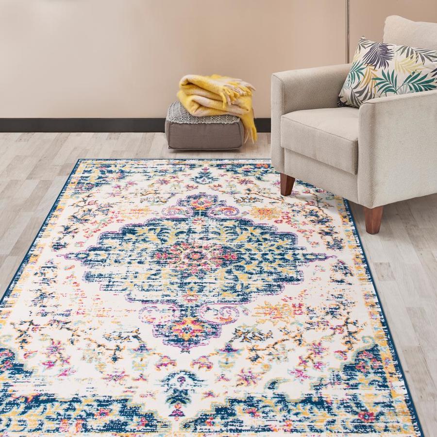 World Rug Gallery Avalon 8 x 10 Dark Blue Indoor Medallion Bohemian