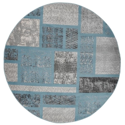 World Rug Gallery Princeton Blue Round Indoor Mid-Century Modern Area World Rug Gallery Princeton Blue Round Indoor Mid-Century Modern Area
