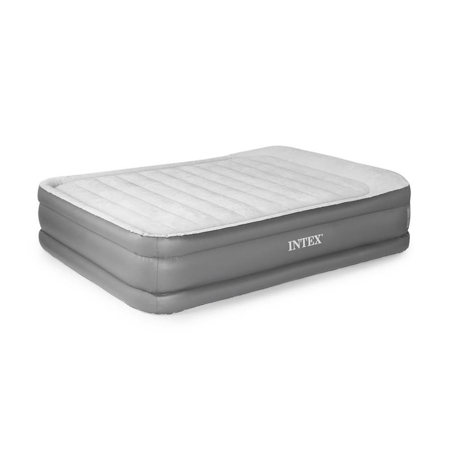 Intex Deluxe Raised Pillow Rest Air Mattress Bed with Built-In Air Pump Queen 