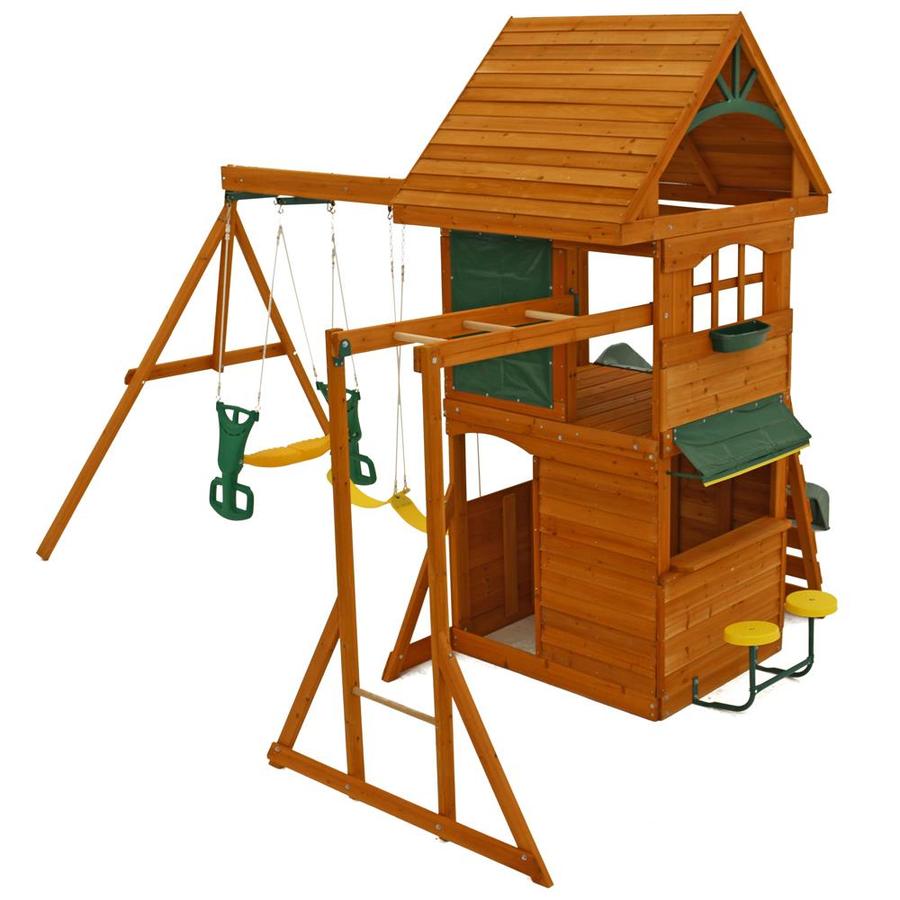 wooden swing set with clubhouse