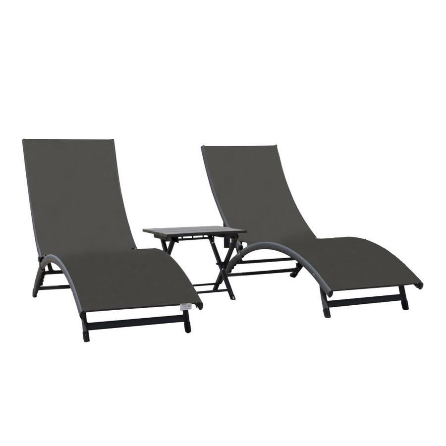 Vivere Corl3 Set Of 2 Black Stackable Metal Stationary Chaise Lounge Chair S With Grey Sling Seat In The Patio Chairs Department At Lowes Com