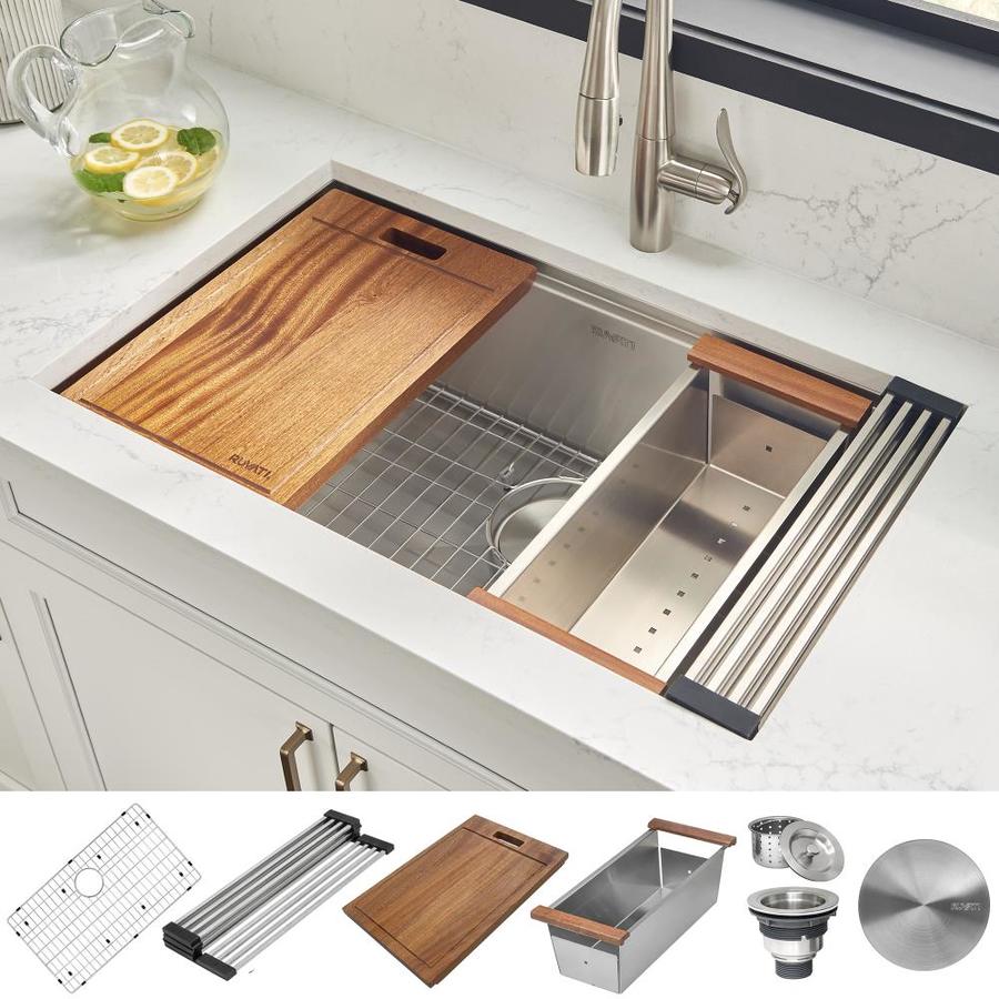 Ruvati Roma 30 In X 19 In Brushed Stainless Steel Single Bowl Undermount Residential Workstation Kitchen Sink In The Kitchen Sinks Department At Lowes Com