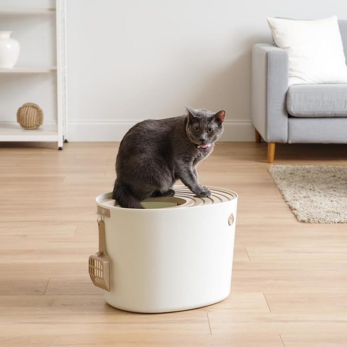 IRIS Medium Top Entry Cat Litter Box, White/Beige at