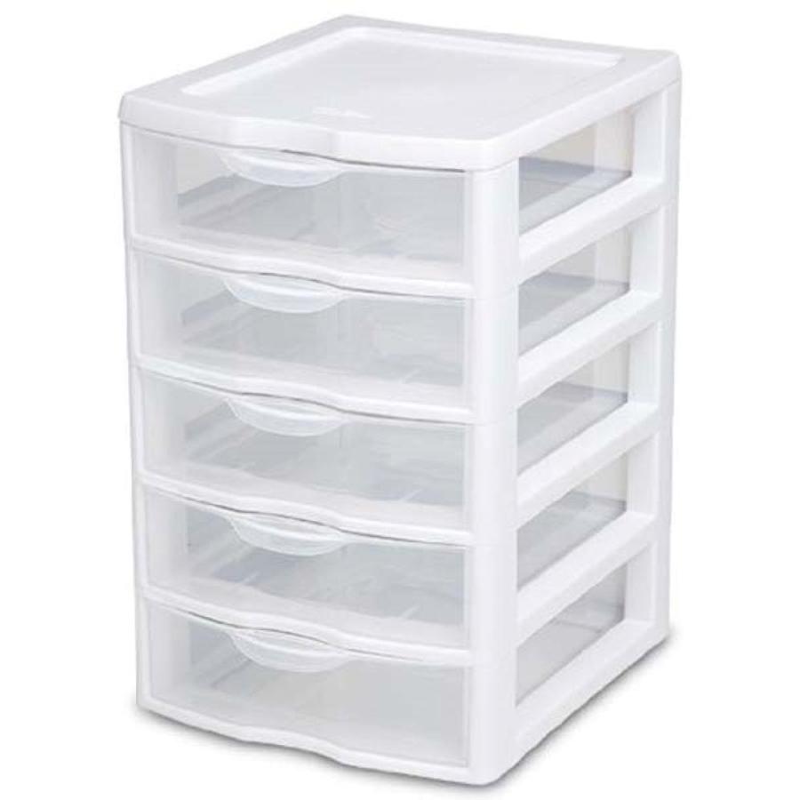 Sterilite Corporation 5 Compartment 5 Drawers White Stackable Plastic