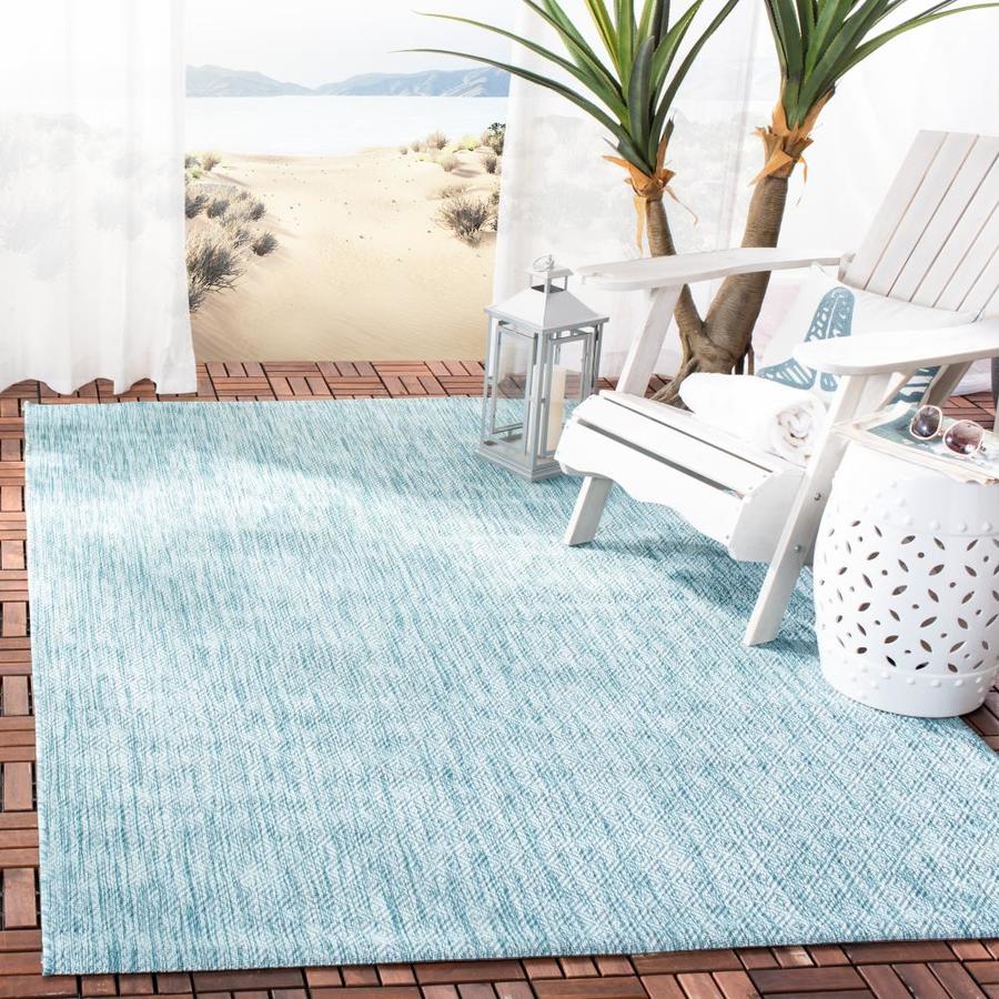 Safavieh Courtyard Pumpion 5 x 5 Aqua/Aqua Square Indoor/Outdoor Abstract Coastal Area Rug in