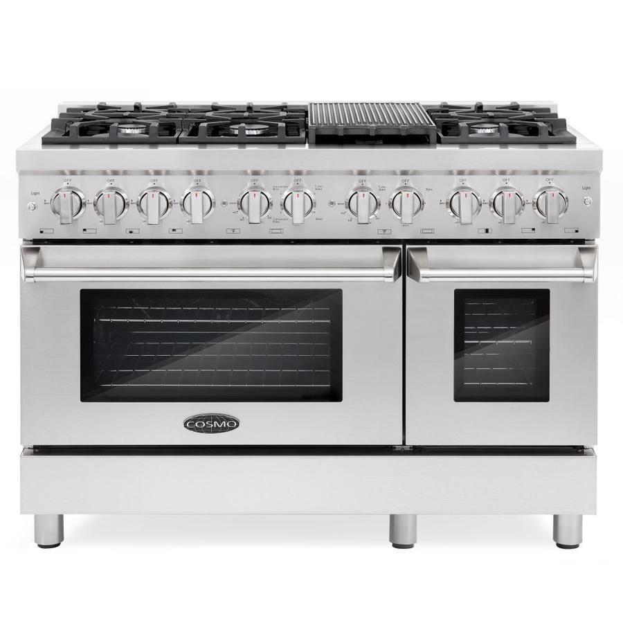 Cosmo 48 In Standard 6 Burners 3 97 Cu Ft 1 87 Cu Ft Convection Oven Freestanding Double Oven Dual Fuel Range Stainless Steel In The Double Oven Dual Fuel Ranges Department At Lowes Com