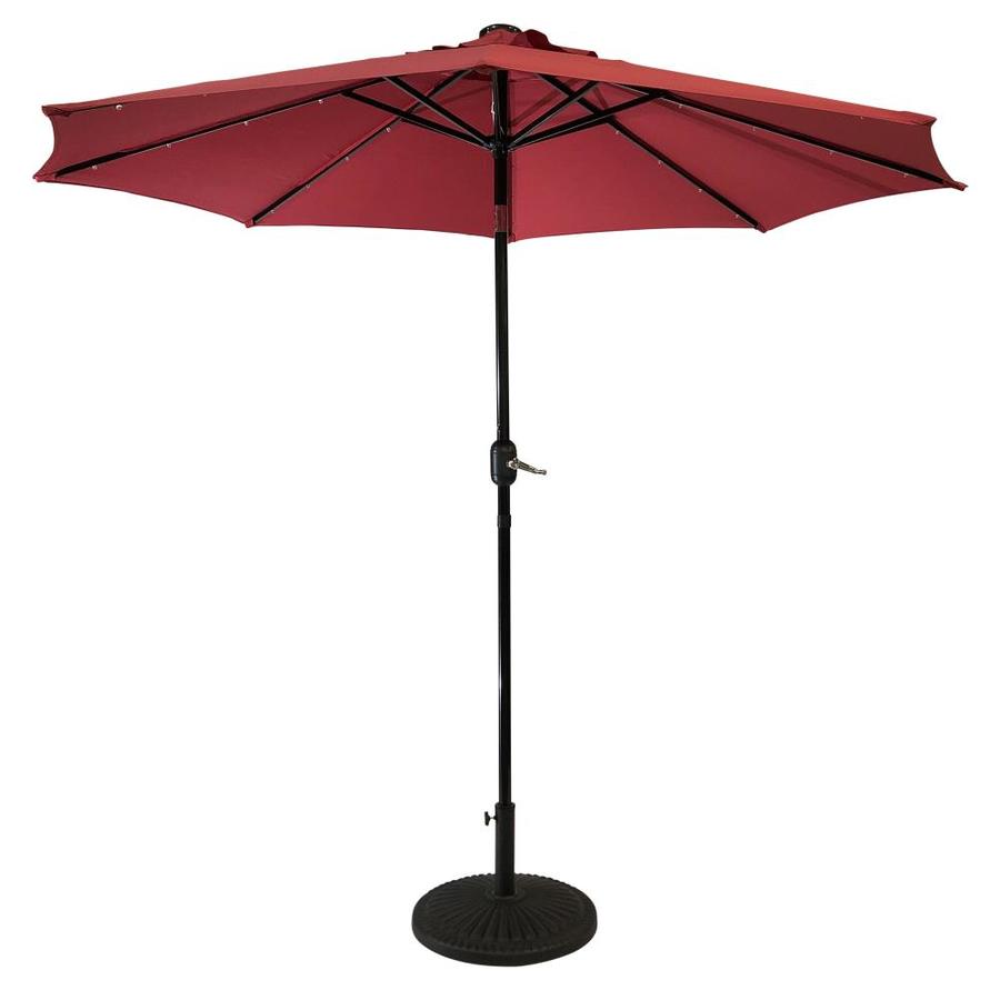 Sun Ray 106 3 Ft Round Scarlet With Black Steel Frame Solar Powered Push Button Tilt Market Patio Umbrella In The Patio Umbrellas Department At Lowes Com