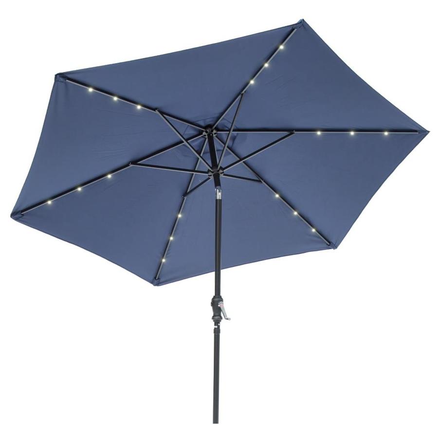 Sun Ray 106 3 Ft Round Navy Blue With Black Steel Frame Solar Powered Push Button Tilt Market Patio Umbrella In The Patio Umbrellas Department At Lowes Com