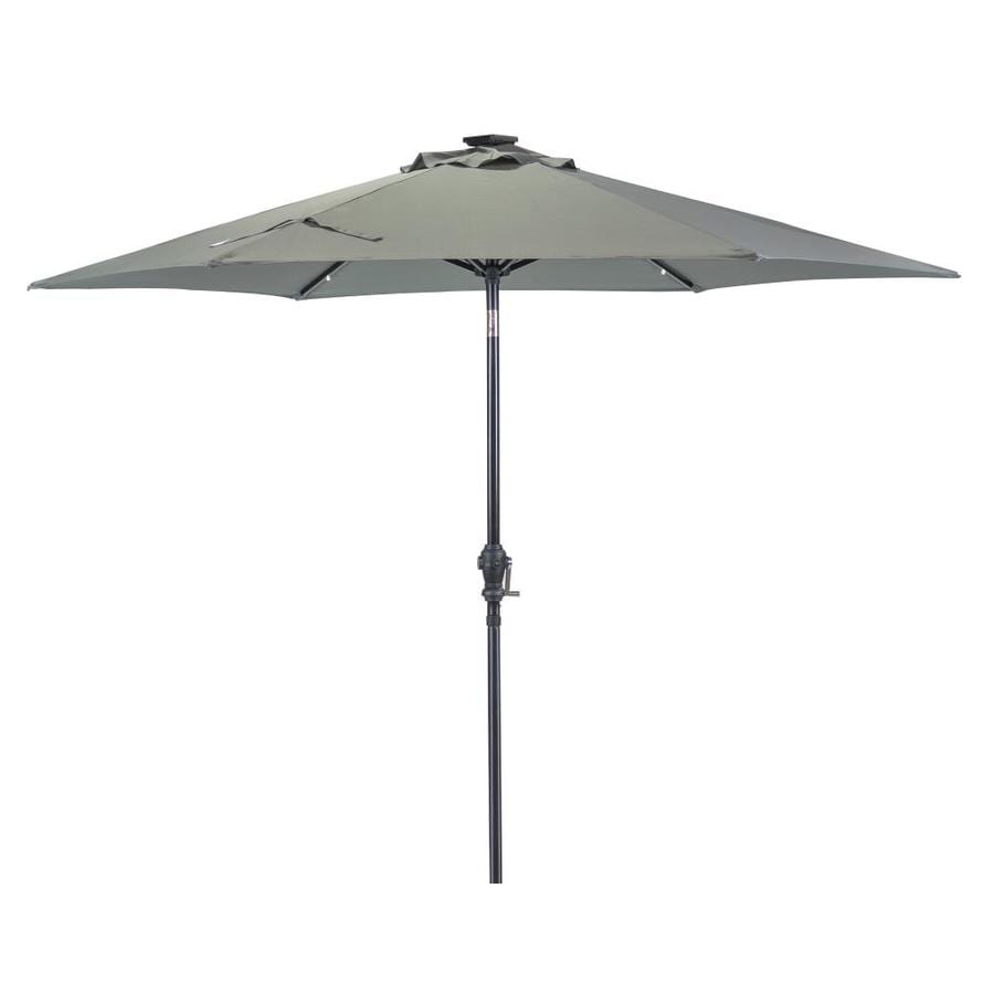 Sun Ray 106 3 Ft Round Grey With Black Steel Frame Solar Powered Push Button Tilt Market Patio Umbrella In The Patio Umbrellas Department At Lowes Com