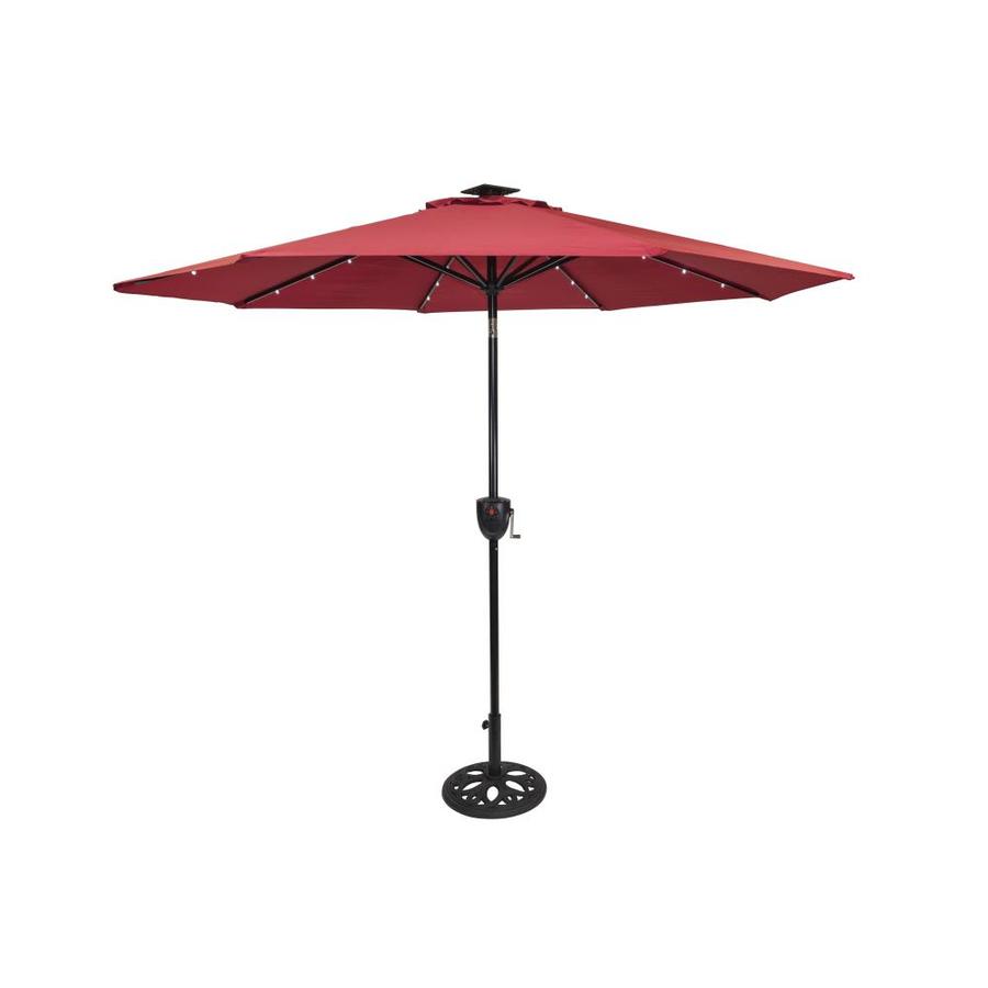 Sun Ray 106 3 Ft Round Scarlet With Black Aluminum Frame Solar Powered Push Button Tilt Market Patio Umbrella In The Patio Umbrellas Department At Lowes Com