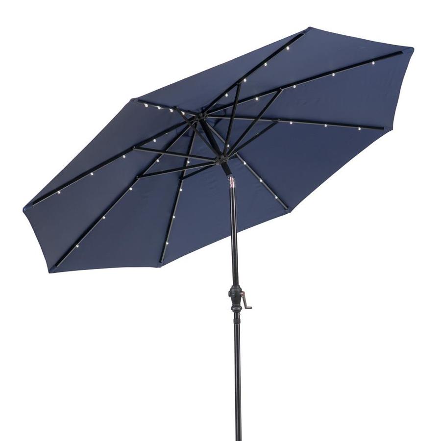 Sun Ray 106 3 Ft Round Denim With Black Aluminum Frame Solar Powered Push Button Tilt Market Patio Umbrella In The Patio Umbrellas Department At Lowes Com