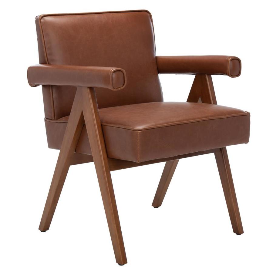 Safavieh Suri Modern Cognac Pu Walnut Faux Leather Accent Chair In The Chairs Department At Lowes Com