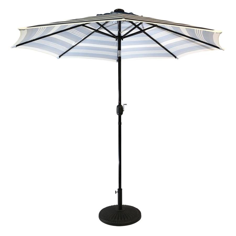 Sun Ray 106 3 Ft Round Navy Stripe With Black Steel Frame Solar Powered Push Button Tilt Market Patio Umbrella In The Patio Umbrellas Department At Lowes Com