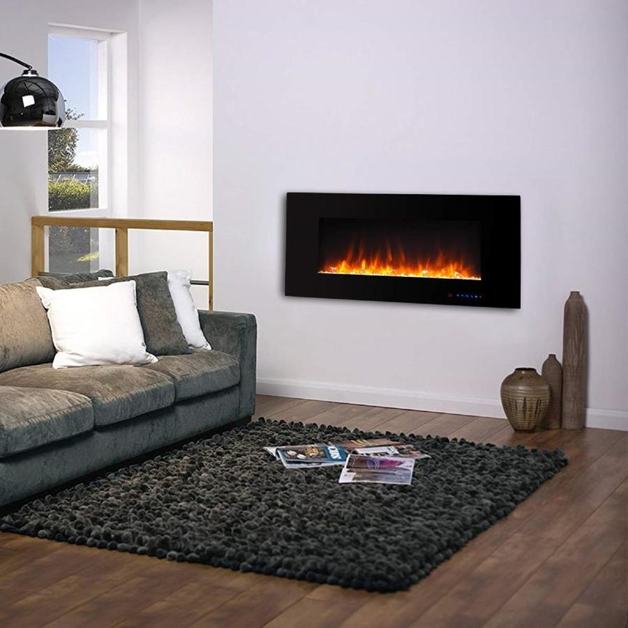 Glitzhome 42-in W Black Fan-Forced Electric Fireplace in the Electric