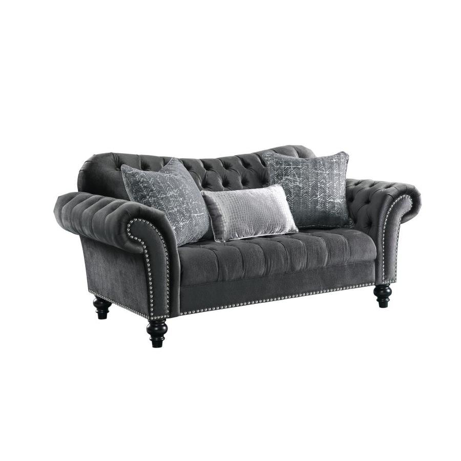 Acme Furniture Gaura Vintage Dark Gray Velvet Velvet Loveseat In The Couches Sofas Loveseats Department At Lowes Com