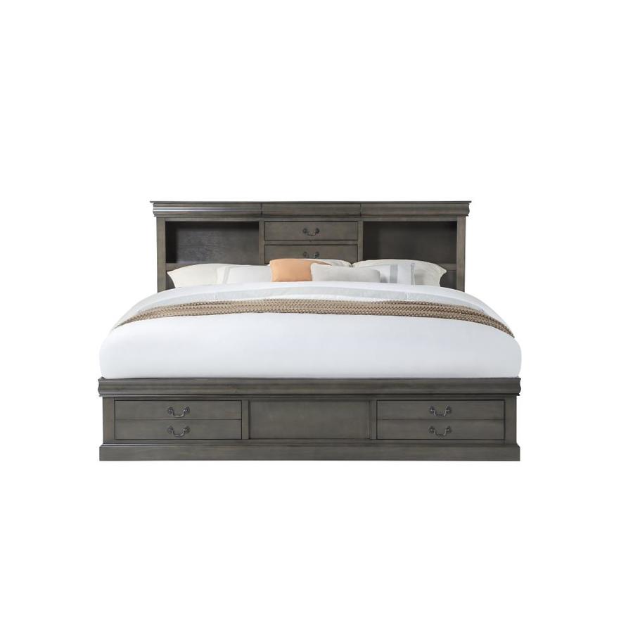 ACME Furniture Louis Philippe III Dark Gray King Upholstered Bed with Storage in the Beds ...