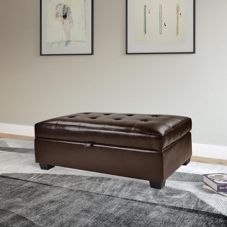 Corliving Antonio Modern Brown Faux Leather Storage Ottoman In The