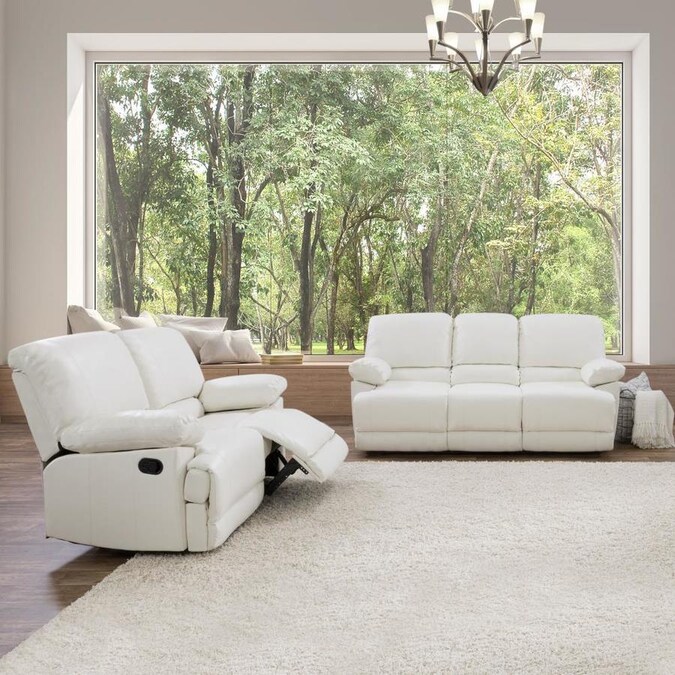 CorLiving 2pc Plush Reclining White Bonded Leather Sofa
