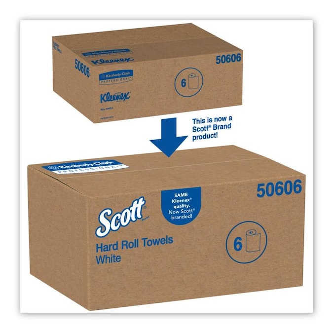 1 3//4 Core dia Scott 50606 Essential Plus Hard Roll Towels 8 x 600 ft White Case of 6 Rolls