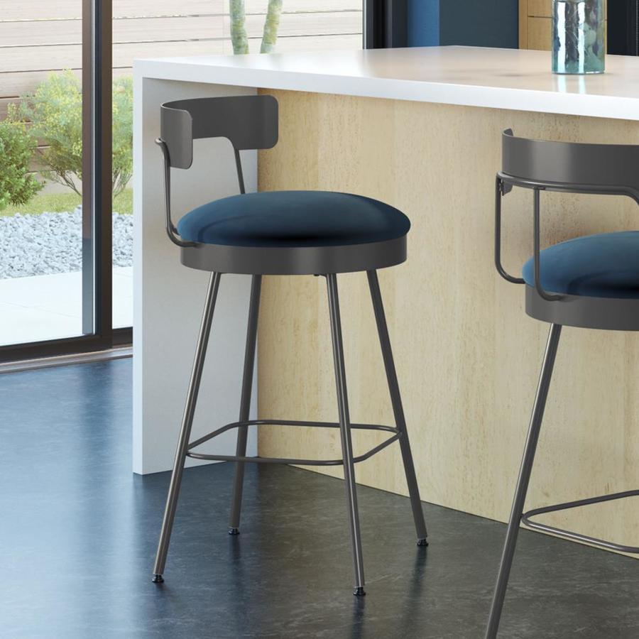 Amisco Monza Dark Blue Counter Height Upholstered Swivel Bar Stool in the Bar Stools department