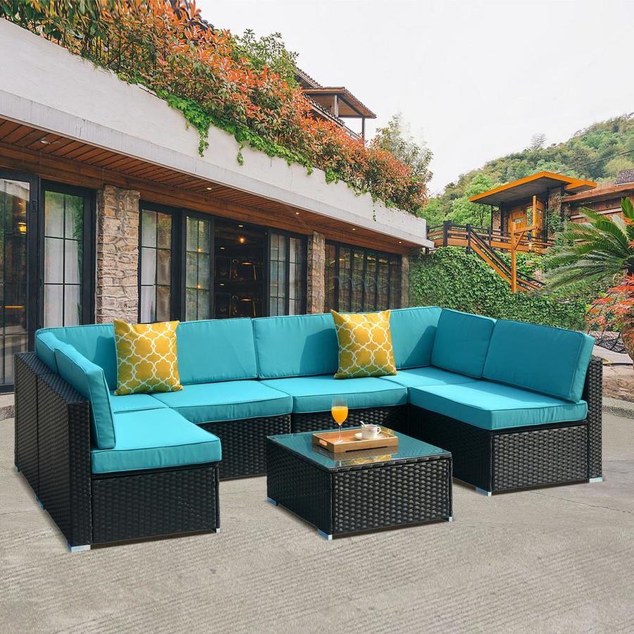 Clihome 7-Piece Metal Frame Patio Conversation Set with Polyester