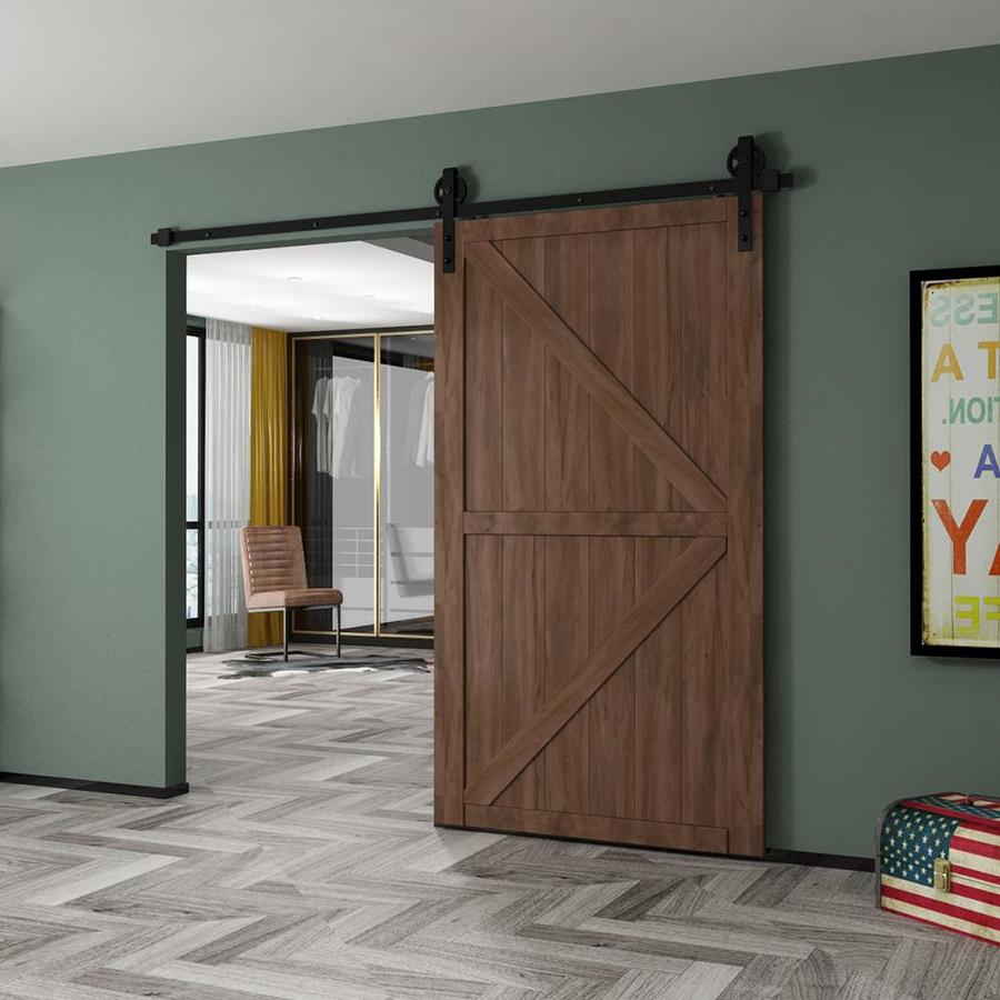 Clihome 96 In Matte Black J Strap Barn Door Kit In The Barn Door Hardware Department At 