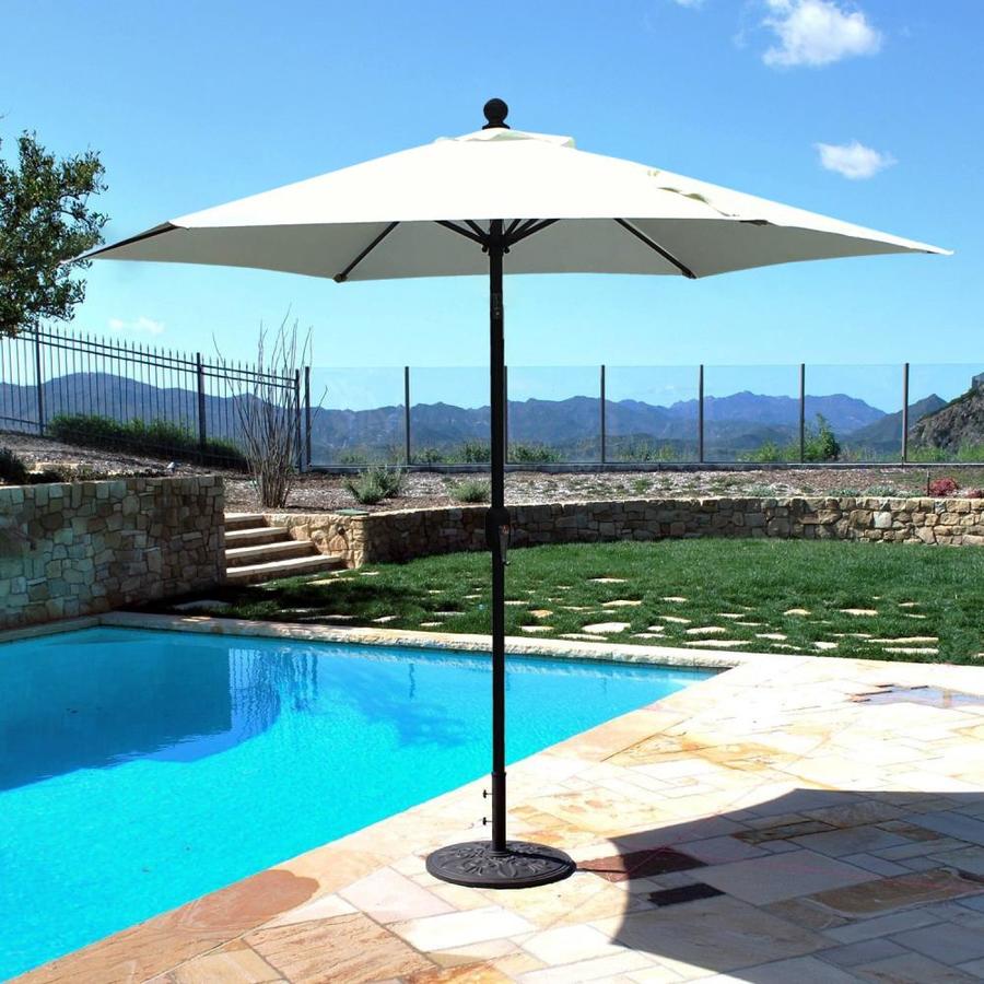 Clihome 9 Ft Hexagon Off White With Black Aluminum Frame Crank Market Patio Umbrella In The Patio Umbrellas Department At Lowes Com