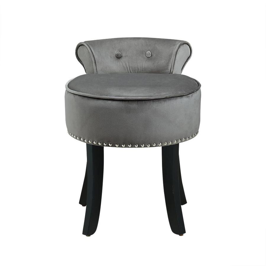 Inspired Home Inspired Home Margot Velvet Contemporary Nailhead Trim Rolled Back Vanity Stool Light Grey In The Makeup Vanity Stools Department At Lowes Com