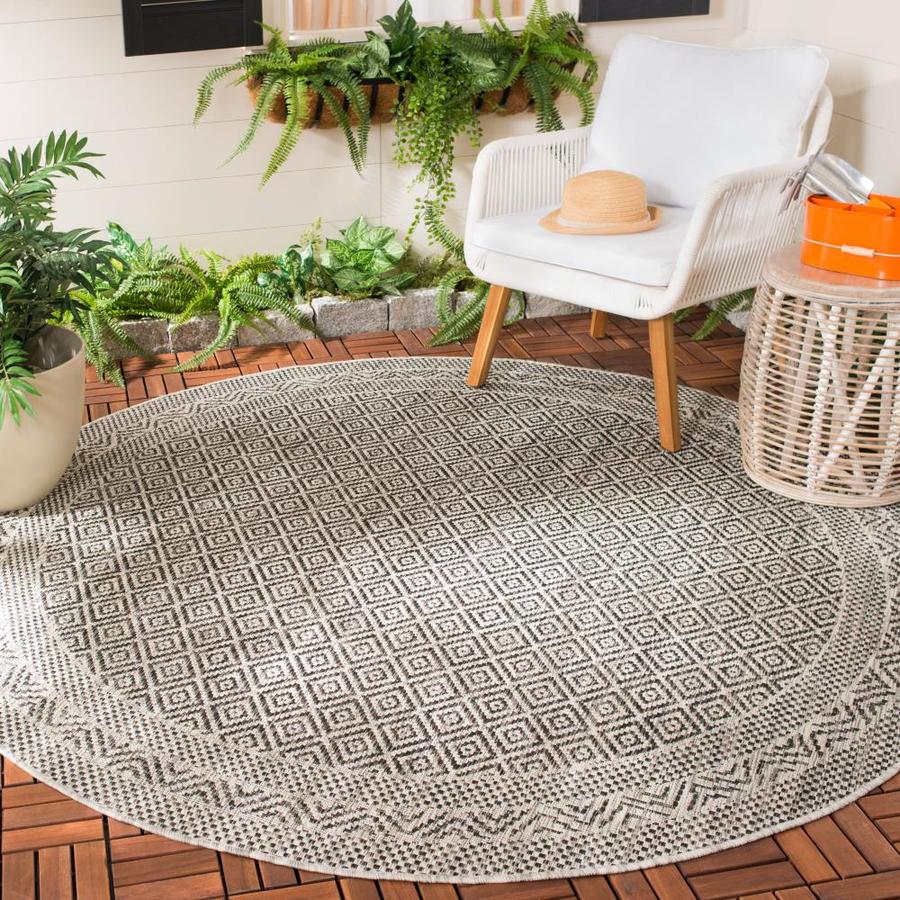 Safavieh Courtyard Caico Gray/Black Round Indoor/Outdoor Area Rug