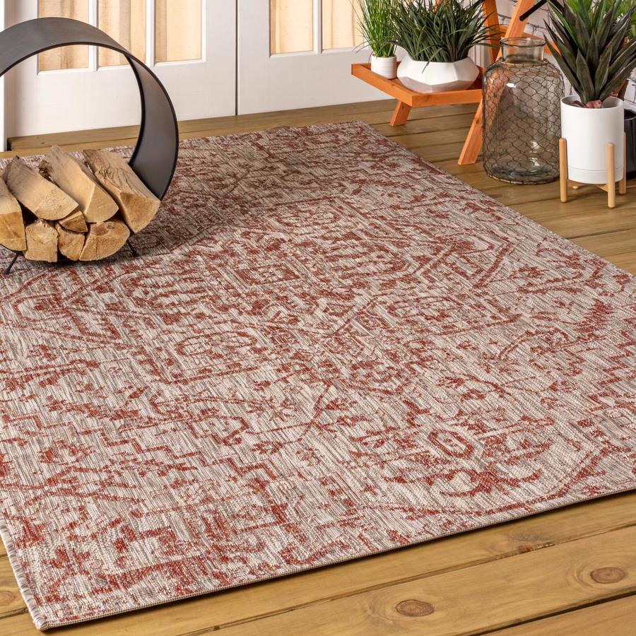 JONATHAN Y Santa Monica 5 x 8 Red/Taupe Indoor/Outdoor Border Area Rug
