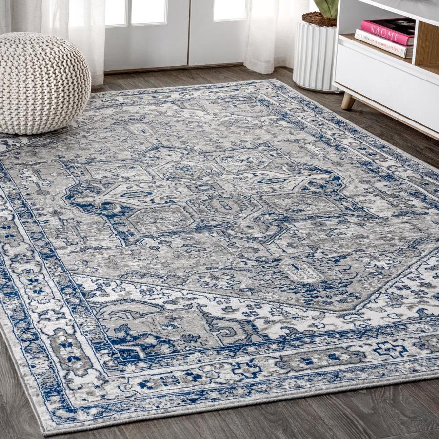 JONATHAN Y Modern Persian 8 x 10 Light Grey/Navy Indoor Border Area Rug in the Rugs department