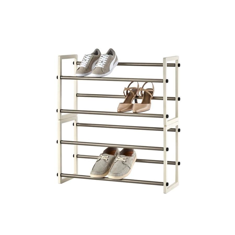 Trinity 20 Pair White Frames With Powder Coated Champagne Poles Wood Shoe Rack In The Shoe Storage Department At Lowes Com