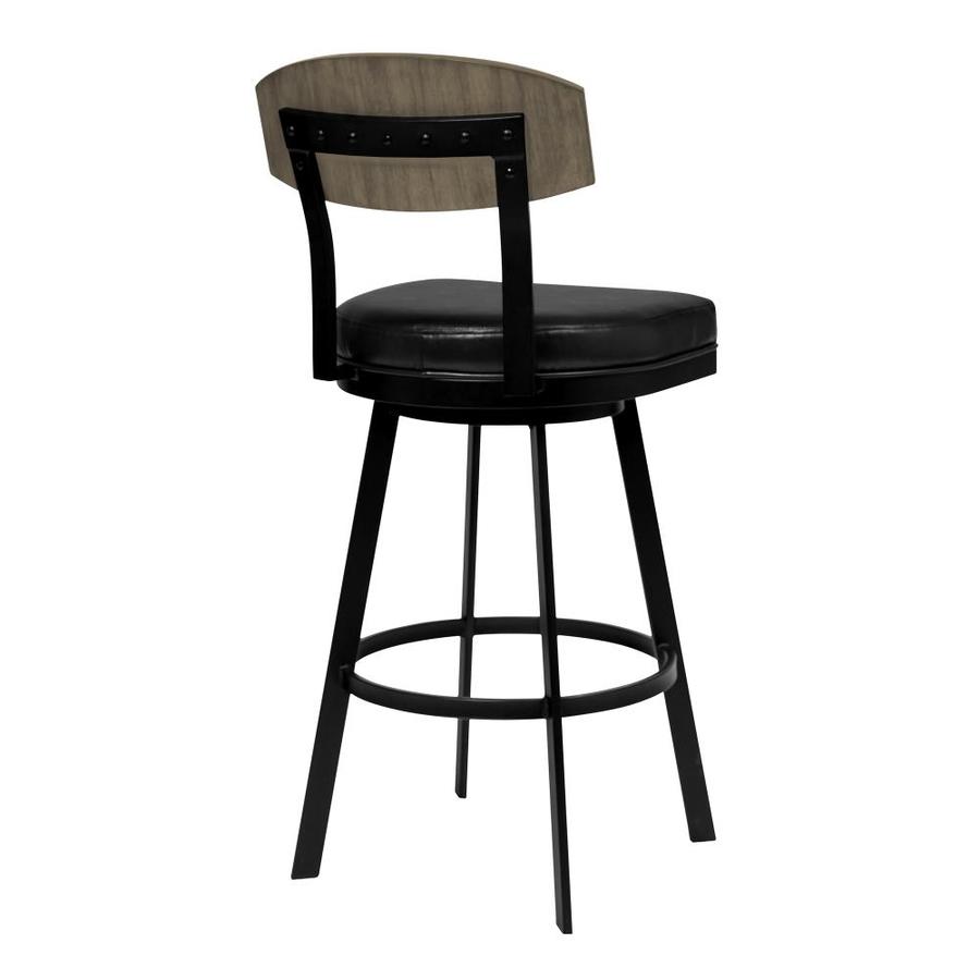 Armen Living Frisco Vintage Black Faux Leather Counter Height Upholstered Swivel Bar Stool in