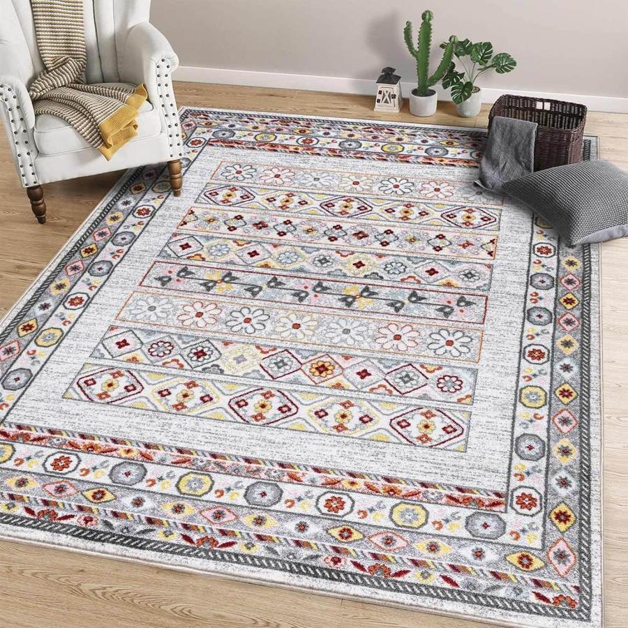 LNC Mystical Border 8 x 10 Multi Color Indoor Border Sports Area Rug in