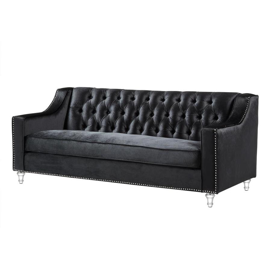 Inspired Home Queenie Glam Black Velvet Sofa In The Couches Sofas Loveseats Department At Lowes Com