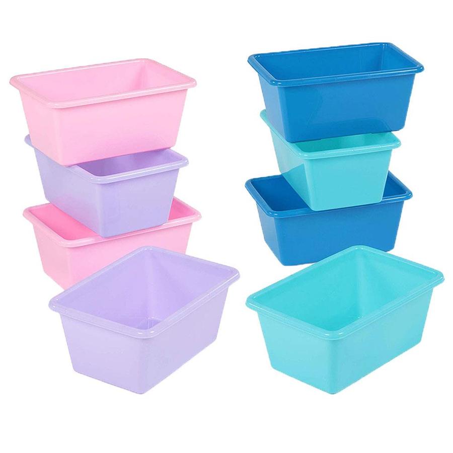 teal plastic storage bins