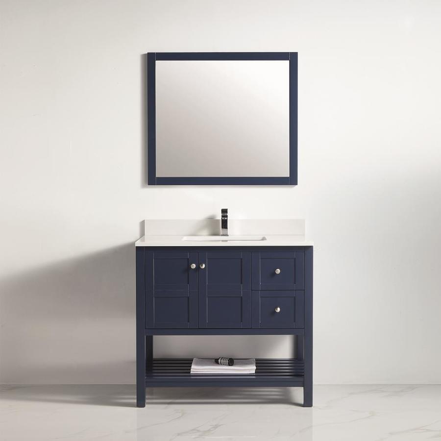 Clihome 34 In Blue Single Sink Bathroom Vanity With Blue Ceramic Top Mirror Included In The Bathroom Vanities With Tops Department At Lowes Com