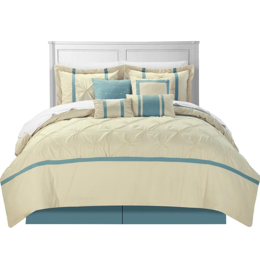 King Beige 127CK101-AN Chic Home 8-Piece Vermont Embroidered Comforter Set