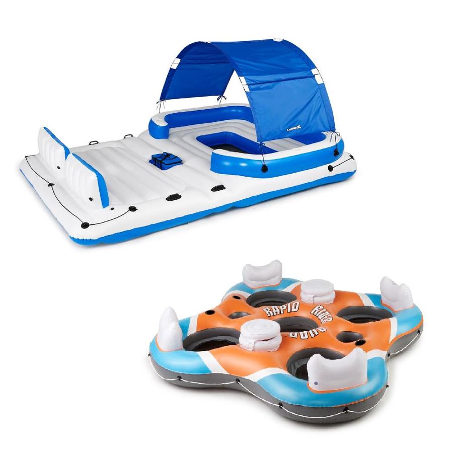6 Person Inflatable Floating Island Pool Lake Party Canopy Raft Lounge w Cooler