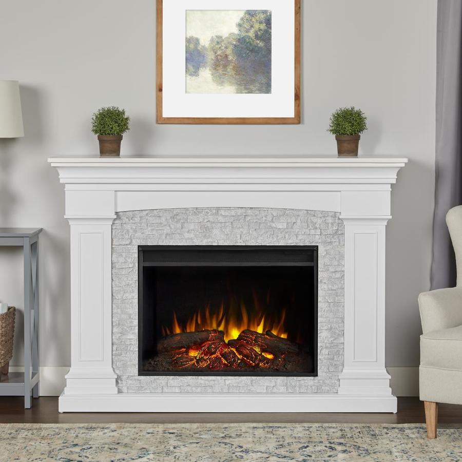 Real Flame 63in W White FanForced Electric Fireplace in the Electric