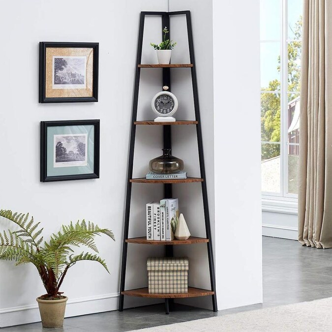 KINWELL Industrial Tall Corner Bookshelf, 5 Tier Corner Display Unit