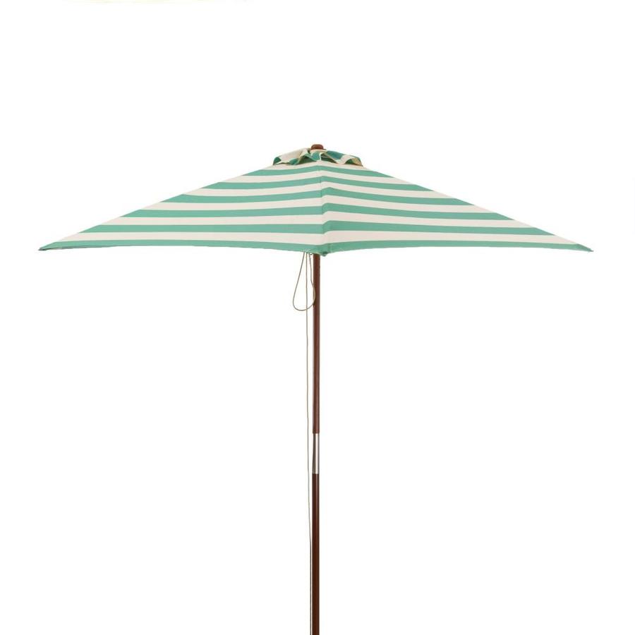 Destinationgear 6 5 Ft Square Teal And Ivory With Brown Wood Frame No Tilt Market Patio Umbrella In The Patio Umbrellas Department At Lowes Com