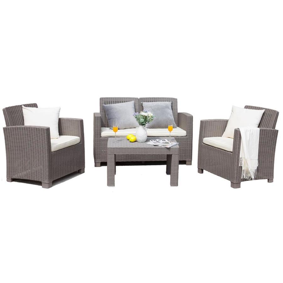 Direct Wicker 4 Piece Plastic Frame Patio Conversation Set With Cushions In The Patio Conversation Sets Department At Lowes Com